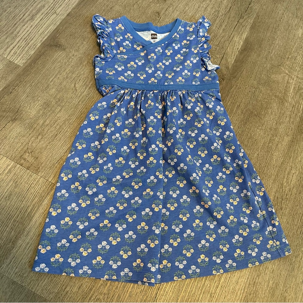 Tea collection blue floral wrap dress